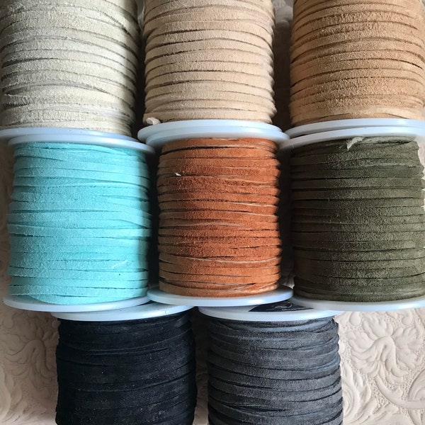 SKINNY Suede By the Yard, 20 Colors for Jewelry, Tassel, and Leather Work, Four Yards or More Suede Lace, Narrow Suede Lace, Soft Suede Cord