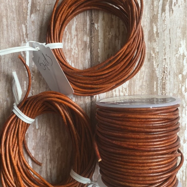 2mm Medium Brown Leather Cord,  25 yard SPOOLS or Choose 5 or 10 yard cuts, safe leather dye, round leather cord, we ship fast