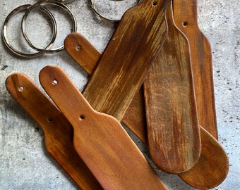 Leather Key chain blanks with split rings, Bundle of 6 precut & dyed leather fobs, Hand dyed here in our studio finish varies, ships FAST