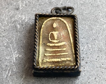 Brass Buddha Pendant, Sitting Buddha Amulet, small rectangular Buddha Amulet Pendant, added heavier jump rings for you, In stock ships FAST