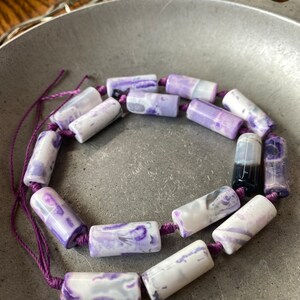 Agate Cylindrical Beads, Choose Half Strand or Full, Dyed Agate white lavender tube beads, Strand of 16 Beads