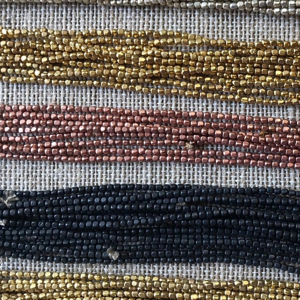 CLEARANCE 2mm Small Soft Edged Square Metal Beads,  24" strands, 4 Finishes, tiny metal beads, metal spacers, Brass beads, we Ship FaSt