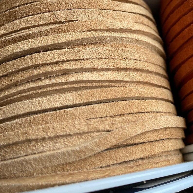 25 Yard Suede SPOOL 3mm Suede Lace in Choice of 19 Colors, One Eighth Inch Suede Lace, Bulk Savings on Spools, Leather Lace, we ShIP FAST CAFE AU LAIT