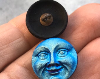 Details about   Big Sky Blue Czech Glass Shank Moon Face Button 31mm  Sky Blue w/ Matte AB Finsh 