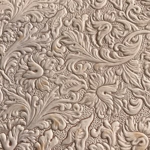 Embossed Leather Sheets, Trim Leather with Acanthus pattern, two sizes including 8 x 11 inches, 5 to 6 ounce, choose quantity, ships fast NATURAL