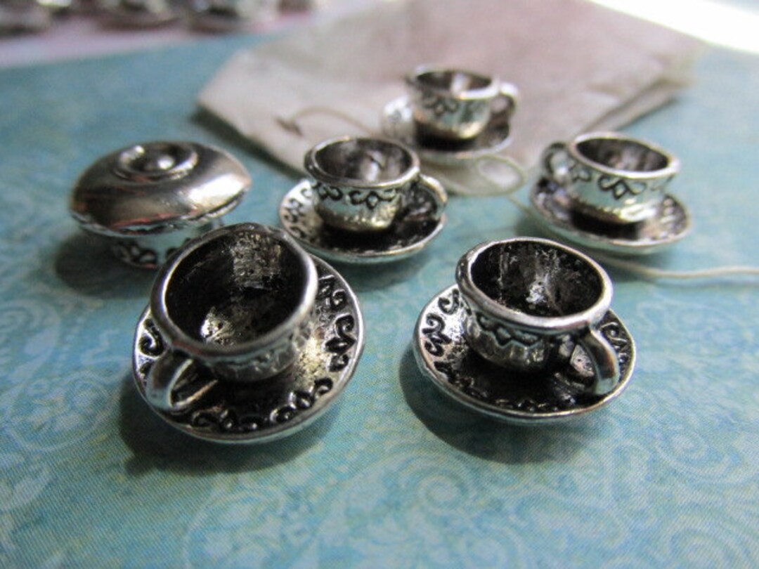 Tea Cup Charm 6 Pewter Tea Cup Charms Coffee Cup Coffee Etsy