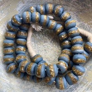 13mm Denim BLUE Kente Beads, African Glass Beads, Kente Tribe Glass Beads from Africa, striped kente glass beads, African Glass Beads image 2