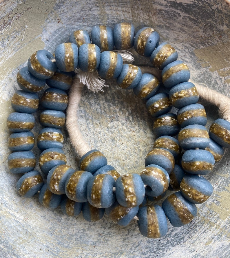 13mm Denim BLUE Kente Beads, African Glass Beads, Kente Tribe Glass Beads from Africa, striped kente glass beads, African Glass Beads image 2