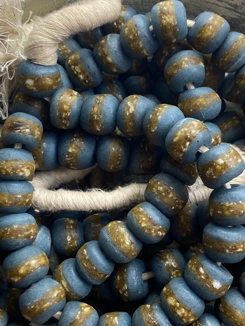 13mm Denim BLUE Kente Beads, African Glass Beads, Kente Tribe Glass Beads from Africa, striped kente glass beads, African Glass Beads image 8