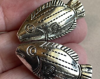 Sale 6 FISH Beads, Fish Pendant, 18 x 33mm, LAST Bundle of 6, Light enough for earrings or wire for pendant, Beach Themed Jewelry, fast ship