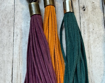 Bundle of Suede tassels silver or ant brass hardware, quality clip on hardware, soft deerskin, FAST ship, clip on tassel, 7.5 inches long