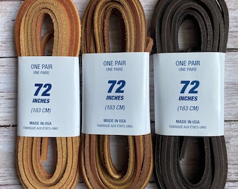 Leather Shoe Laces, 72 Inch Leather Shoe laces Made in USA, Brown shoe laces, Three Colors other sizes also stocked & we ship fast