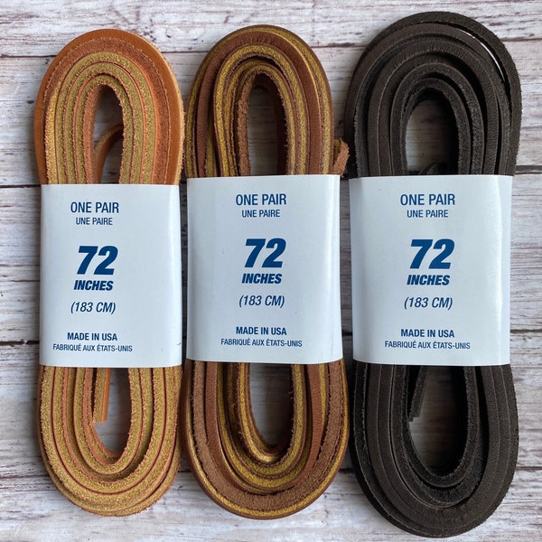 Leather Shoe Laces, 72 Inch Leather Shoe laces Made in USA, Brown shoe laces, Three Colors other sizes also stocked & we ship fast