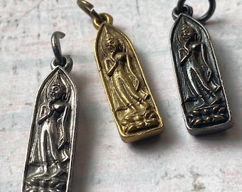Buddha Pendant, Walking Buddha Amulet Pendant from Thailand, QUALITY Brass Buddha, choose brass silver black, We stock a variety, ships FAST