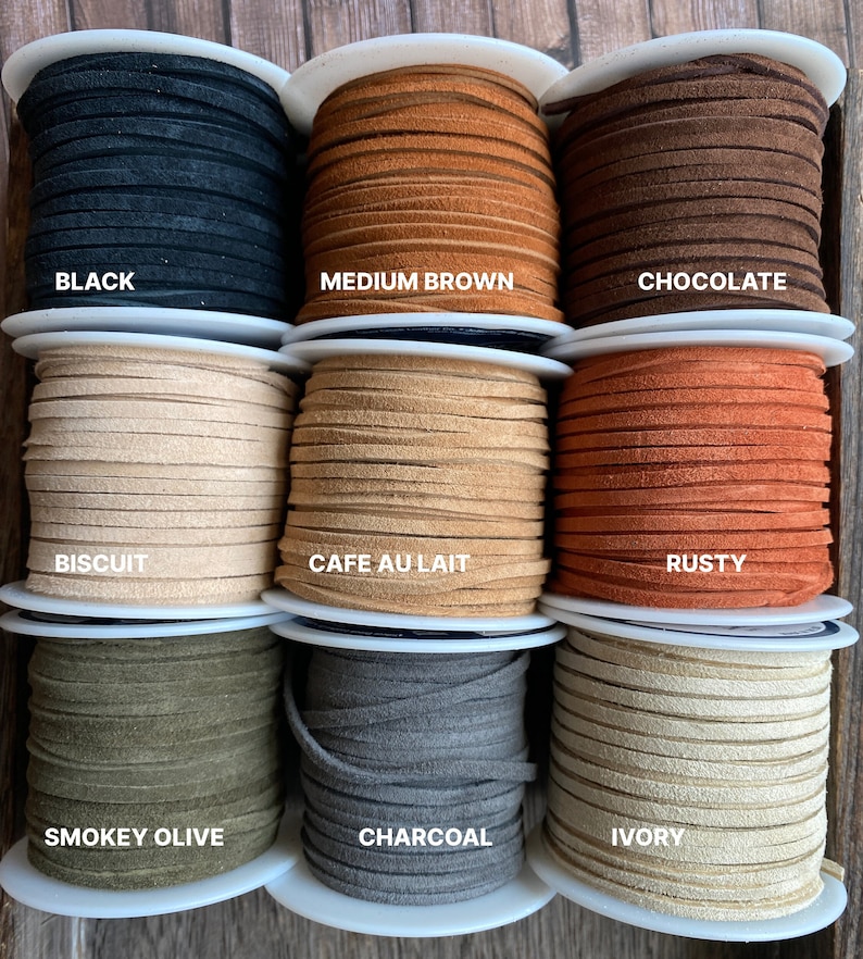 25 Yard Suede SPOOL 3mm Suede Lace in Choice of 19 Colors, One Eighth Inch Suede Lace, Bulk Savings on Spools, Leather Lace, we ShIP FAST image 2