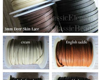 3mm Deerskin Lace 2 - 8 yard cuts, deerskin by the Yard, Eleven Color Choices, Best selling item, We also sell this in full spools