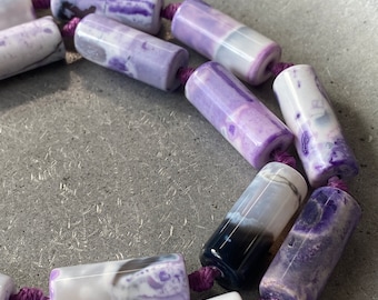 Agate Cylindrical Beads, Choose Half Strand or Full, Dyed Agate white lavender tube beads,