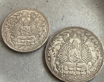 Buddha Coin Amulet two sizes, Thousand Hands Buddha, bodhisattva, Symbol of Love, Amulet Thailand, Pocket Amulet, Patina varies, ships Fast