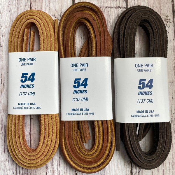 Leather Shoe Laces, 54 Inch Leather Shoe laces Made in USA, Three Colors other sizes also stocked,