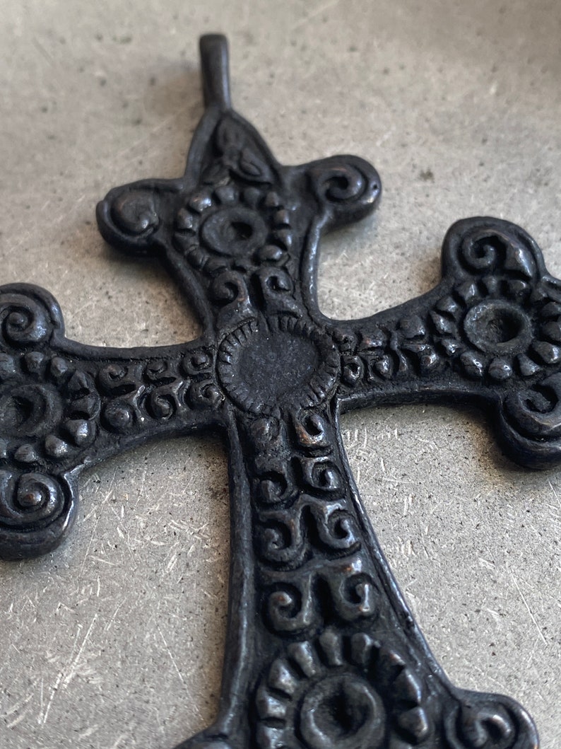 Big Brass Cross, Decorative Brass Cross in matte Black finish, Bold Cross Pendant in stock ships FAST, religious symbols pendant from India image 4