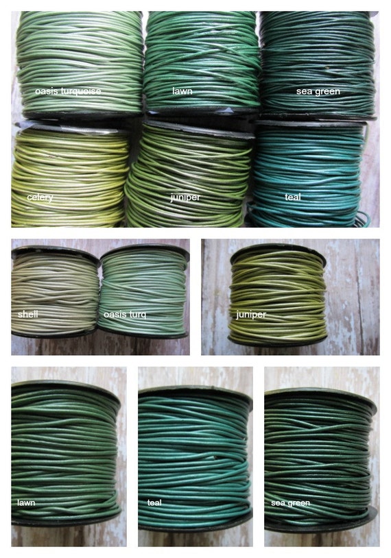 1.5mm Round Leather Metallic Cord 6 Yards Metallic Ocean Green Leather Cording