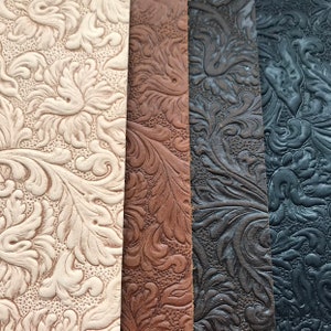 Embossed Leather Sheets, Trim Leather with Acanthus pattern, two sizes including 8 x 11 inches, 5 to 6 ounce, choose quantity, ships fast MIX OF FOUR (1 ea)