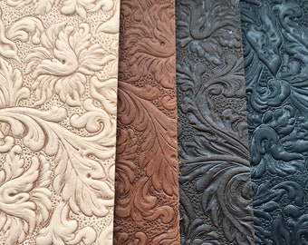 BULK 5 Sheets Embossed Leather, Acanthus Leather pattern, 8 x 11 inches, Heavy 5 to 6 ounce, ships fast, Sold in Singles also