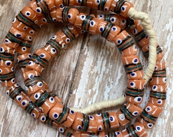 AFRICAN Krobo Bead, SALMON African Krobo Beads from Ghana, African powdered glass beads, we have 8 color ways in this style