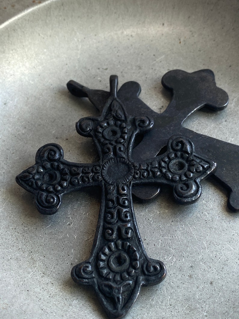 Big Brass Cross, Decorative Brass Cross in matte Black finish, Bold Cross Pendant in stock ships FAST, religious symbols pendant from India image 3