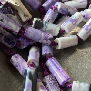 Agate Cylindrical Beads, Choose Half Strand or Full, Dyed Agate white lavender tube beads, image 3