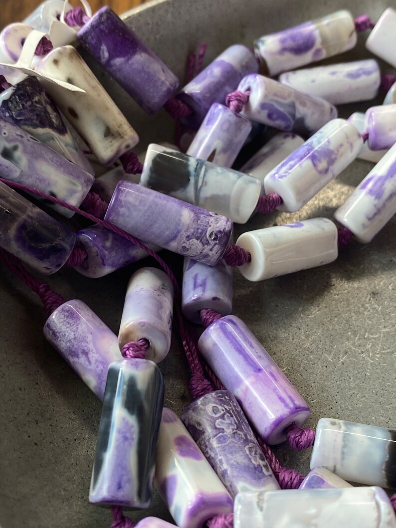 Agate Cylindrical Beads, Choose Half Strand or Full, Dyed Agate white lavender tube beads, image 3