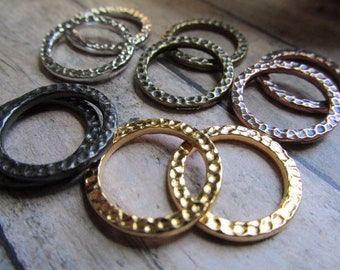 18mm Hammered Ring in Choice of 5 Metal Finishes, Gold Hammertone Ring, Black 18mm Ring