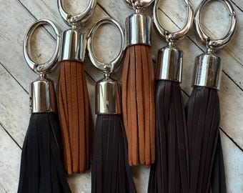 Six Deerskin tassels with Silver  hardware, set of 6, quality clip on hardware, soft deerskin fringe, FAST ship, tassel clip, 5.5 inches