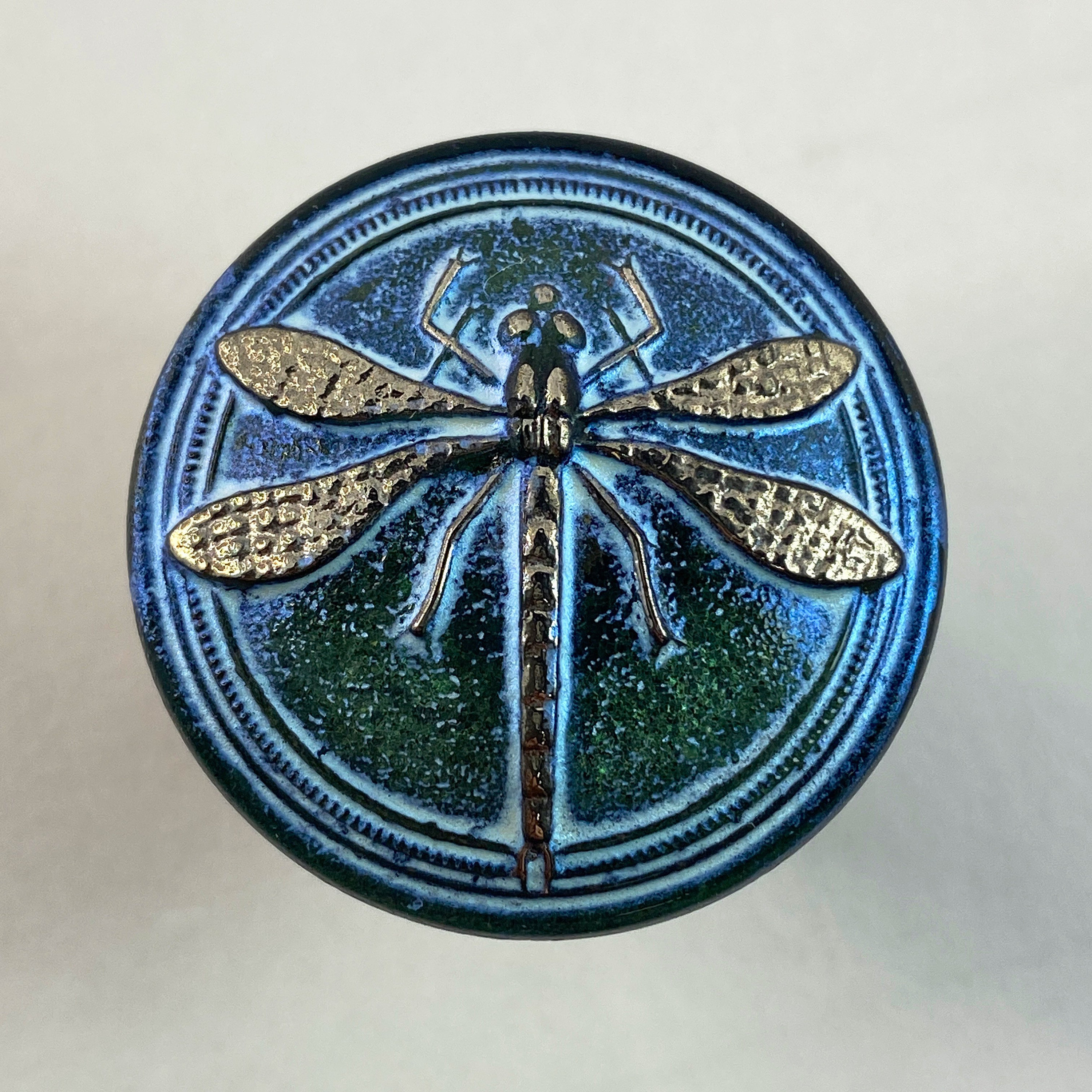 18mm Czech Glass Button Czech Glass Dragonfly Button Green Mint Czech Glass