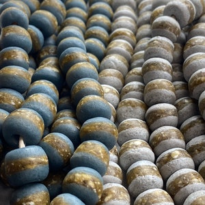 13mm Denim BLUE Kente Beads, African Glass Beads, Kente Tribe Glass Beads from Africa, striped kente glass beads, African Glass Beads image 9