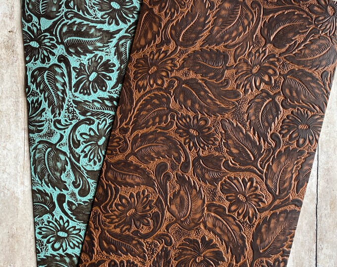 Embossed Leather Sheets, DAISY FLORAL 2 3 Ounce Trim Leather With