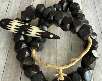 Faceted Edge African Bone Beads, Bold Faceted OX Bone Beads from Ghana, Groups of 7 or Strands of 40, FAST ship