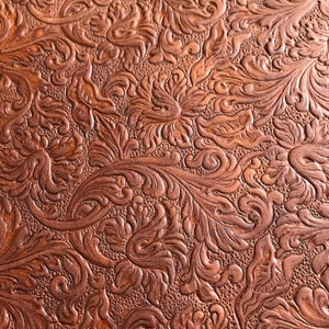 Embossed Leather Sheets, Trim Leather with Acanthus pattern, two sizes including 8 x 11 inches, 5 to 6 ounce, choose quantity, ships fast BROWN