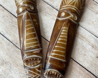 African Batik Bone Spike Pendant, African Beads, African Etched Pendant, Etched Bead, Bone Pendant, Batik Bead