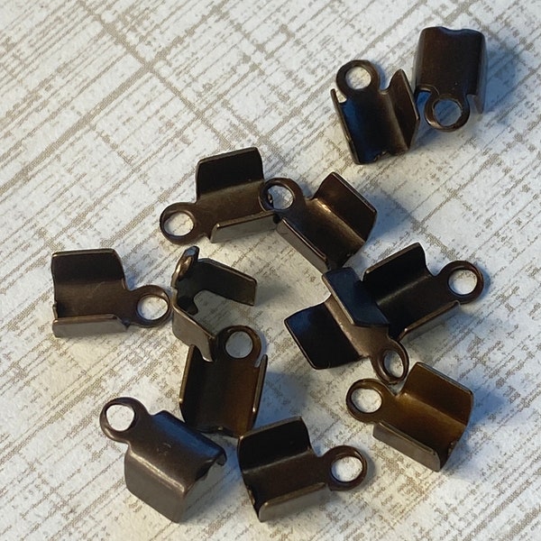 9mm brass Cord Ends, Fold Over Brass Leather ends, leather cord enders, leather findings, CRIMPS, attach clasp to these, we ship FAST