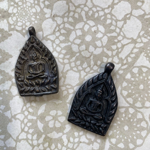 Brass Buddha Pendant, Sitting Buddha Amulet, BROWN or Black remaining, Qty Discounts Patina, Buddha Amulet Pendant, ships fast