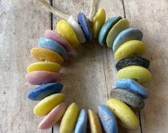 African ASHANTI Glass Spacers, Pastel Mix, Approx 15mm each bead varies, Handmade Glass spacers from Africa, Ashanti Glass, ships FaSt