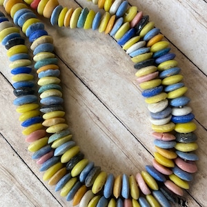 African ASHANTI Glass Spacers, Pastel Mix, Approx 15mm each bead varies, Handmade Glass spacers from Africa, Ashanti Glass, ships FaSt