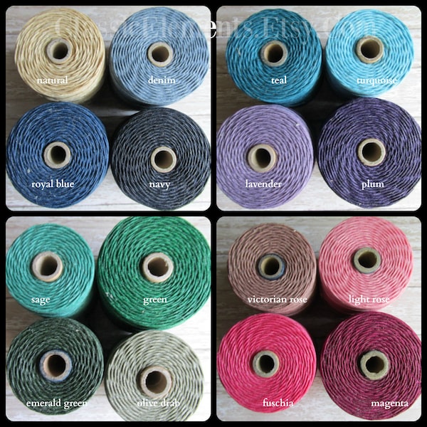 7 Ply Waxed Irish Linen Thread, Choose Ten yards pulled and carded, 7 ply Linen Cord with 25 Colors To Choose From plus a few full spools