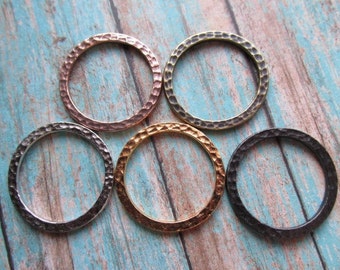 25mm Hammertone Ring or Circle Link in Choice of Five Metal Finishes, 1" Textured Ring, Large Closed Ring, Circle Link