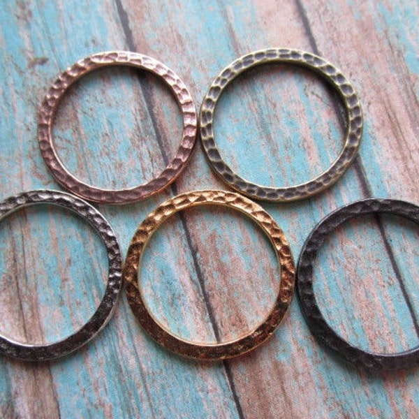 25mm Hammertone Ring or Circle Link in Choice of Five Metal Finishes, 1" Textured Ring, Large Closed Ring, Circle Link