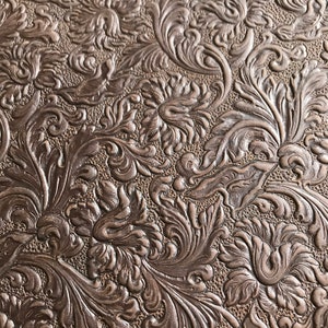 Embossed Leather Sheets, Trim Leather with Acanthus pattern, two sizes including 8 x 11 inches, 5 to 6 ounce, choose quantity, ships fast DARK CHOCOLATE