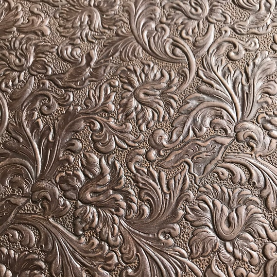 Embossed Leather Sheets, 5 to 6 ounce Trim Leather with Acanthus pattern, 8 x 11 inches, leather for wallet, choose quantity, ships fast