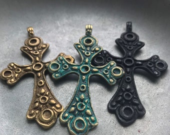 Big Brass Cross, Decorative Brass Cross Choice of 3 Finishes, Bold Cross Pendant, Brass from India, FAST ship, See discounted bundles of 4