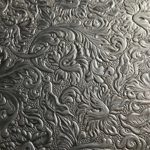 Embossed Leather Sheets, Trim Leather with Acanthus pattern, two sizes including 8 x 11 inches, 5 to 6 ounce, choose quantity, ships fast BLACK